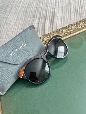 Etro Black and Tortoiseshell Round Sunglasses